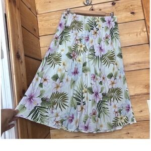 Vintage Hawaiian Midi Skirt Womens 1X White Floral Tropical Rayon Kauiana Woman